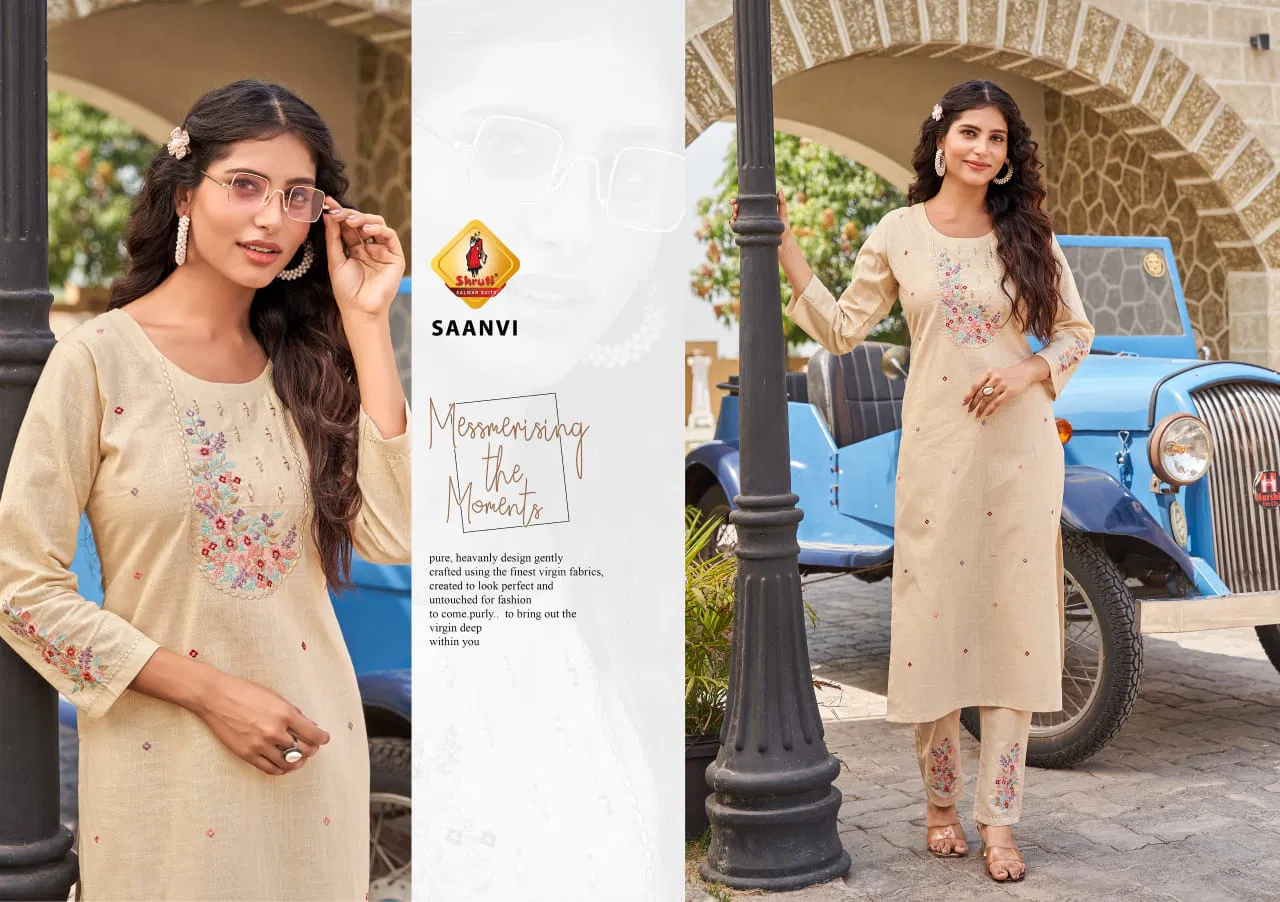 Paheli Vol 11 By Shruti Cotton Linen Embroidery Kurti With Bottom Exporters In India